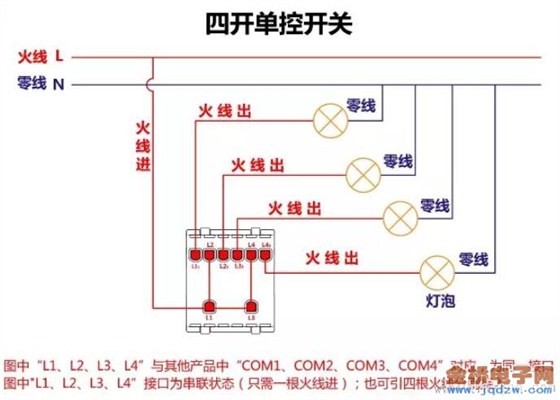 四开单控开关接线图